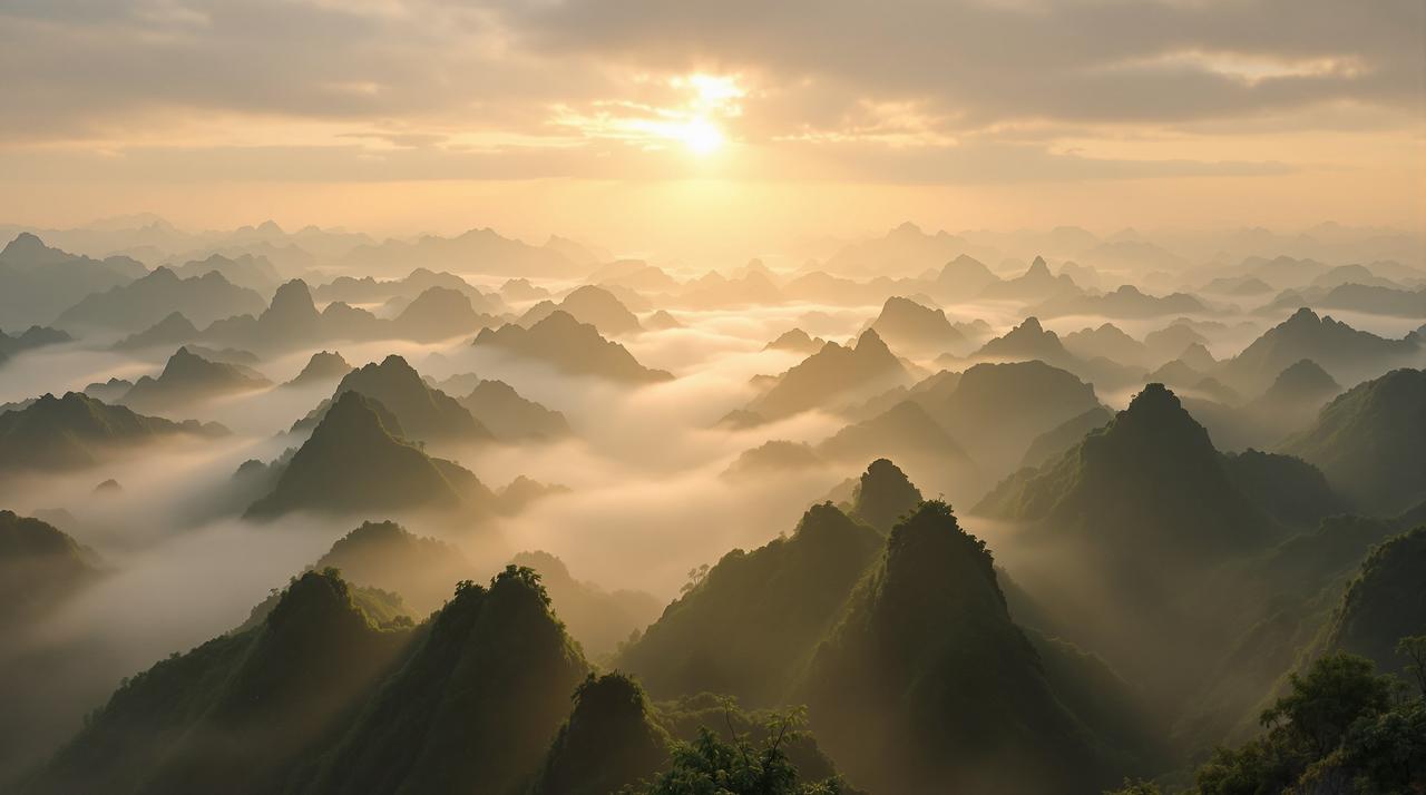 尘落影院品牌背景 - 群山之巅 尘落影院 - 壮阔山川晨雾航拍全景